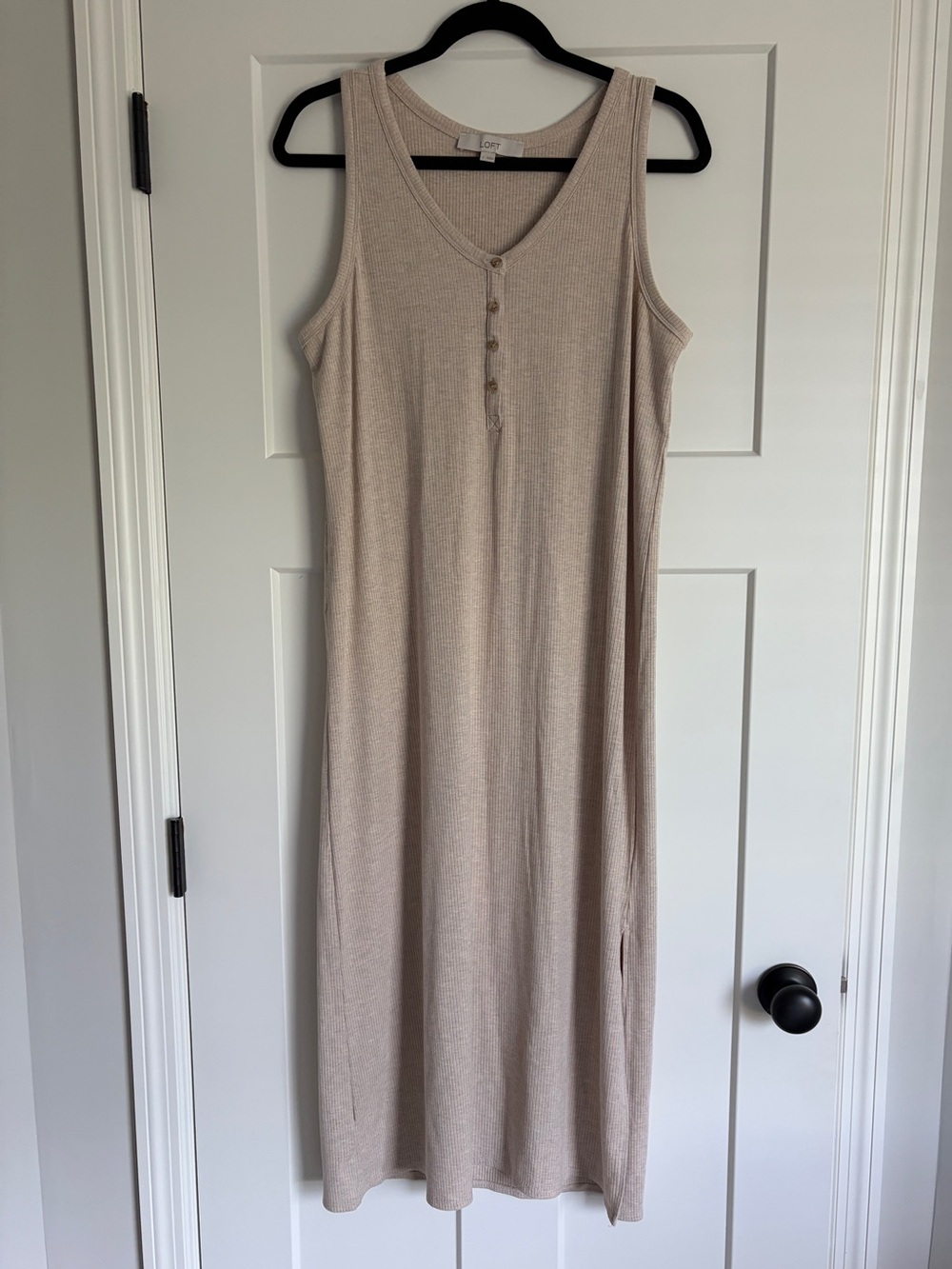 Sleeveless Beige Tank Maxi Dress with Button Front